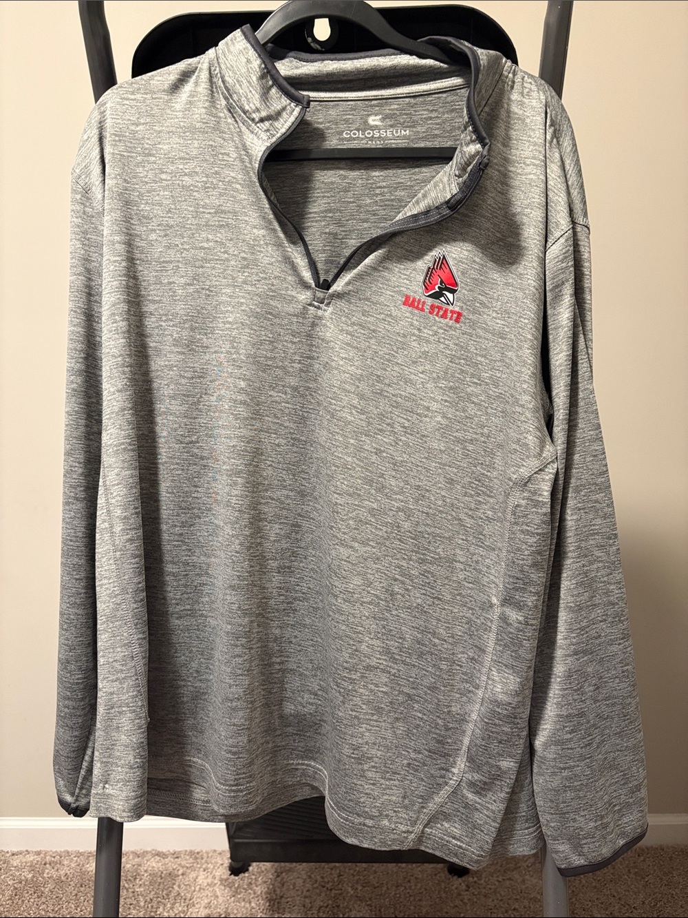 Ball State Colosseum Grey Quarter-Zip Pullover with Red Logo